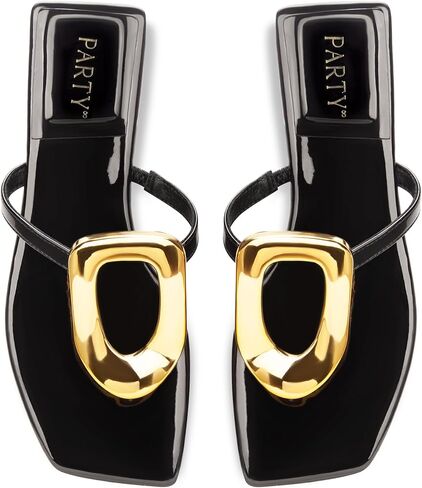 PARTY Square Toe Flip Flops Women,Fashion Designer Thong Sandals with Gold Buckle Trendy Summer Comfort Flat Sandals in Saudi Arabia