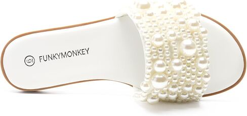 FUNKYMONKEY Women's Pearls Flat Sandals Slip-on Open Toe Dressy Summer Beach Casual Slide in Saudi Arabia