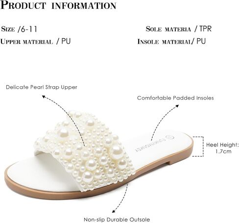 FUNKYMONKEY Women's Pearls Flat Sandals Slip-on Open Toe Dressy Summer Beach Casual Slide in Saudi Arabia