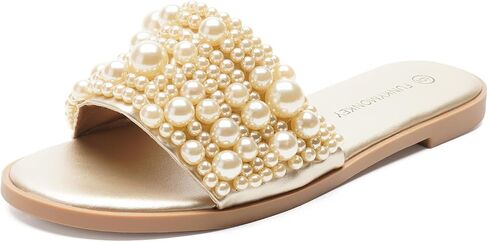 FUNKYMONKEY Women's Pearls Flat Sandals Slip-on Open Toe Dressy Summer Beach Casual Slide in Saudi Arabia