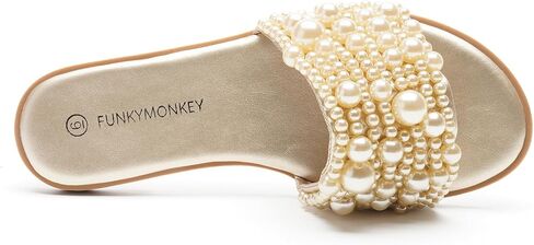 FUNKYMONKEY Women's Pearls Flat Sandals Slip-on Open Toe Dressy Summer Beach Casual Slide in Saudi Arabia