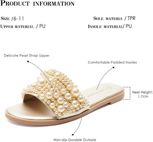 FUNKYMONKEY Women's Pearls Flat Sandals Slip-on Open Toe Dressy Summer Beach Casual Slide in Saudi Arabia