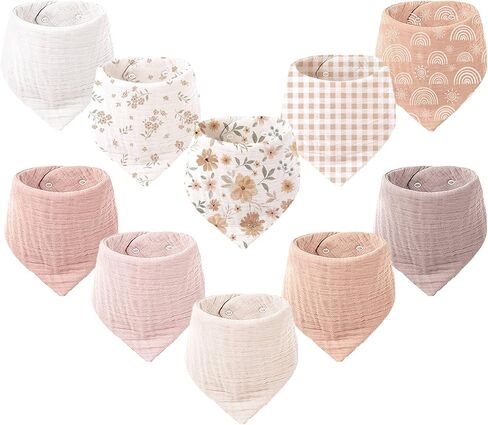 Konssy Muslin Baby Bibs 10 Pack Baby Bandana Drool Bibs 100% Cotton for Unisex Boys Girls, 10 Solid Colors Set for Teething and Drooling in Saudi Arabia