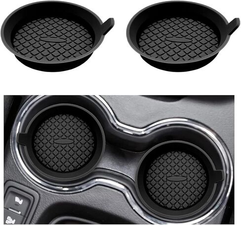 2 PCS Car Cup Coaster, 2.75 Inch Silicone Non-Slip Auto Cup Holder Insert Coasters, Universal Recessed Drink Cup Mat for Most Vehicles, Interior Decor Car Accessories (Black) in Kuwait
