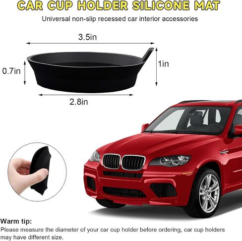2 PCS Car Cup Coaster, 2.75 Inch Silicone Non-Slip Auto Cup Holder Insert Coasters, Universal Recessed Drink Cup Mat for Most Vehicles, Interior Decor Car Accessories (Black) in Kuwait