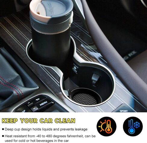 2 PCS Car Cup Coaster, 2.75 Inch Silicone Non-Slip Auto Cup Holder Insert Coasters, Universal Recessed Drink Cup Mat for Most Vehicles, Interior Decor Car Accessories (Black) in Kuwait