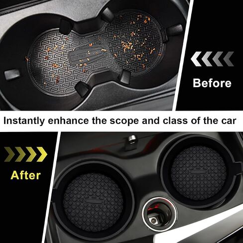 2 PCS Car Cup Coaster, 2.75 Inch Silicone Non-Slip Auto Cup Holder Insert Coasters, Universal Recessed Drink Cup Mat for Most Vehicles, Interior Decor Car Accessories (Black) in Kuwait