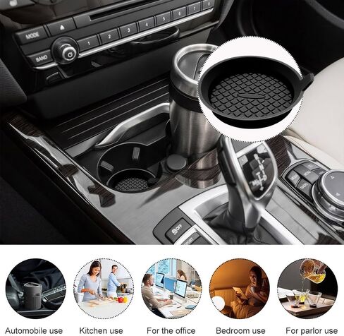 2 PCS Car Cup Coaster, 2.75 Inch Silicone Non-Slip Auto Cup Holder Insert Coasters, Universal Recessed Drink Cup Mat for Most Vehicles, Interior Decor Car Accessories (Black) in Kuwait