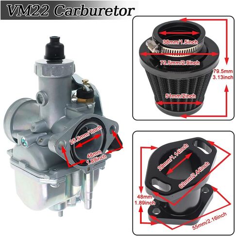 26mm VM22 Carburetor for Predator 212cc Honda GX160 GX200 196cc CT200U KT196 Moto Mini Bike and Go Kart 6.5HP Engine with 38mm Air Filter,Intake Manifold,Main Jets(Black) in Saudi Arabia