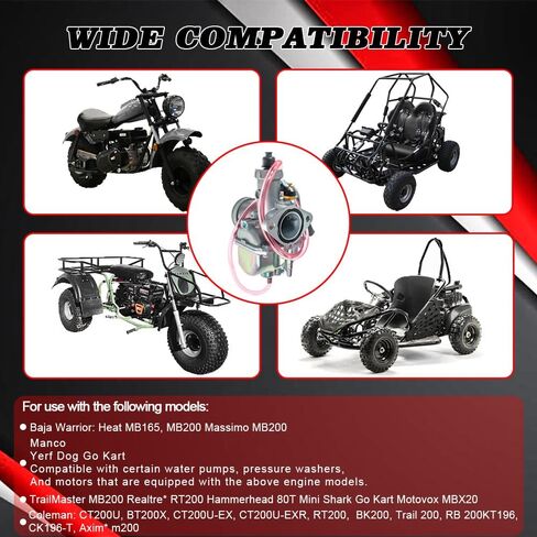 26mm VM22 Carburetor for Predator 212cc Honda GX160 GX200 196cc CT200U KT196 Moto Mini Bike and Go Kart 6.5HP Engine with 38mm Air Filter,Intake Manifold,Main Jets(Black) in Saudi Arabia