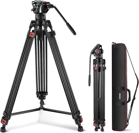 NEEWER 74" Pro Video Tripod with Fluid Head, All Metal Heavy Duty QR Plate Compatible with DJI RS Gimbals Manfrotto, Flexible 360° Pan&+90°/-75° Tilt with Adjustable Damping Max Load 22lb/10kg, TP75 in Kuwait