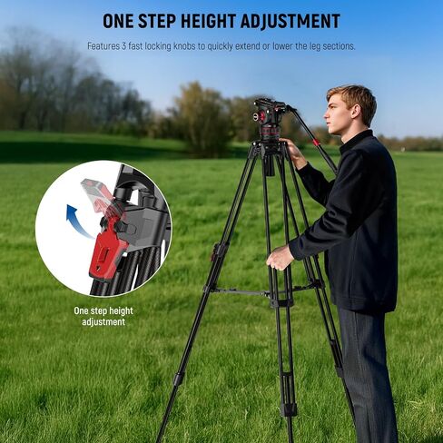 NEEWER 74" Pro Video Tripod with Fluid Head, All Metal Heavy Duty QR Plate Compatible with DJI RS Gimbals Manfrotto, Flexible 360° Pan&+90°/-75° Tilt with Adjustable Damping Max Load 22lb/10kg, TP75 in Saudi Arabia