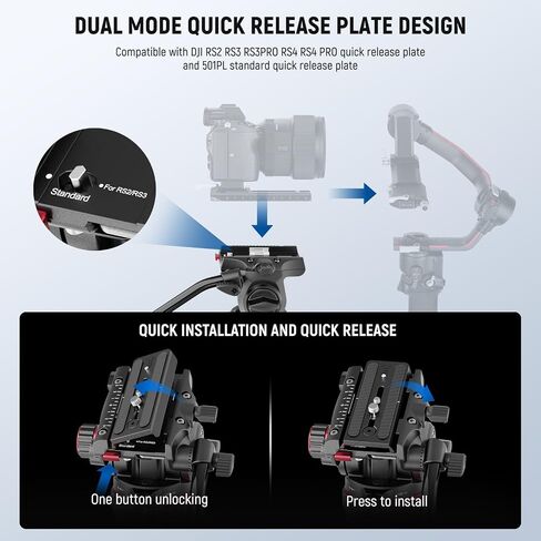 NEEWER 74" Pro Video Tripod with Fluid Head, All Metal Heavy Duty QR Plate Compatible with DJI RS Gimbals Manfrotto, Flexible 360° Pan&+90°/-75° Tilt with Adjustable Damping Max Load 22lb/10kg, TP75 in Saudi Arabia
