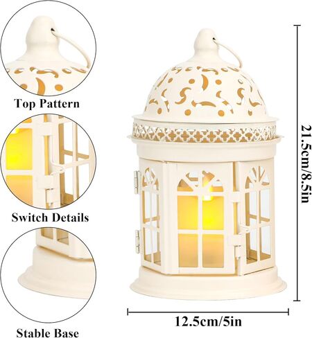 JHY DESIGN Set of 2 Decorative Lanterns-8.5inch High Vintage Style Hanging Lantern Metal Candle Holder for Indoor Outdoor Events Parities and Weddings (Black) in Saudi Arabia