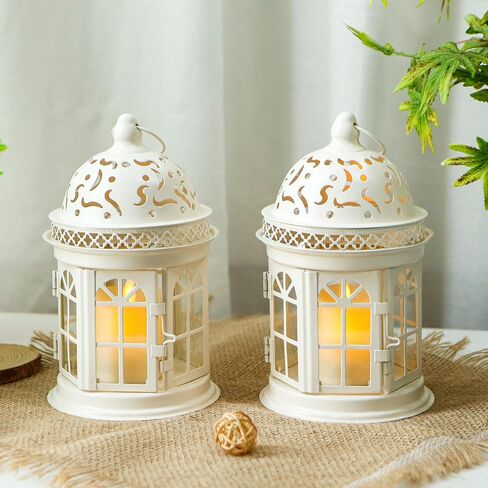 JHY DESIGN Set of 2 Decorative Lanterns-8.5inch High Vintage Style Hanging Lantern Metal Candle Holder for Indoor Outdoor Events Parities and Weddings (Black) in Saudi Arabia