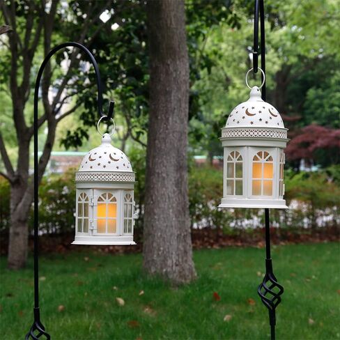 JHY DESIGN Set of 2 Decorative Lanterns-8.5inch High Vintage Style Hanging Lantern Metal Candle Holder for Indoor Outdoor Events Parities and Weddings (Black) in Saudi Arabia