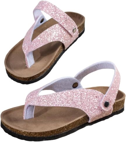 Summer Boys Girls Glitter Sequin Flip Flops Cork Footbed Slides Sparkle Beach Sandals with Back Strap in Saudi Arabia