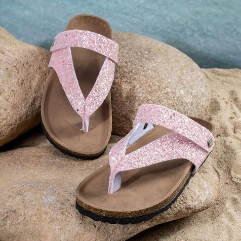 Summer Boys Girls Glitter Sequin Flip Flops Cork Footbed Slides Sparkle Beach Sandals with Back Strap in Saudi Arabia