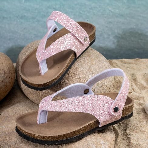 Summer Boys Girls Glitter Sequin Flip Flops Cork Footbed Slides Sparkle Beach Sandals with Back Strap in Saudi Arabia