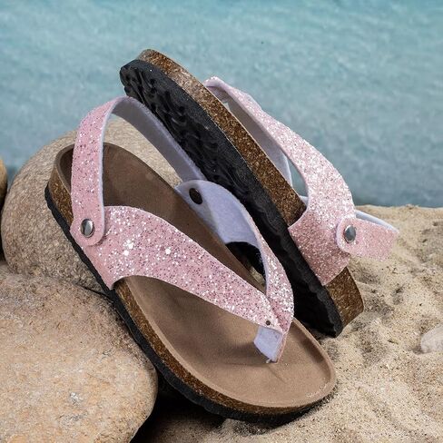 Summer Boys Girls Glitter Sequin Flip Flops Cork Footbed Slides Sparkle Beach Sandals with Back Strap in Saudi Arabia