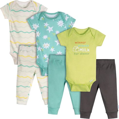 Onesies Brand Baby 3 Onesies 3 Pants Outfit Bundle Mix n Match Newborn to 12M, Black Yellow Tiger Stripe, 3-6 Months in Kuwait