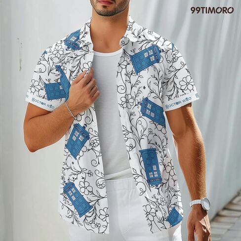 99TIMORO أفلام أمريكية تحت عنوان قميص هاواي ، والخيال العلمي والخيال مستوحى من الأكمام قصيرة الأكمام in Kuwait