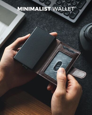 VULKIT Slim Bifold Pop up Wallet Minimalist Leather Card Holder RFID Blocking Metal Card Case with ID Window for Women | with Leather Slots in Kuwait