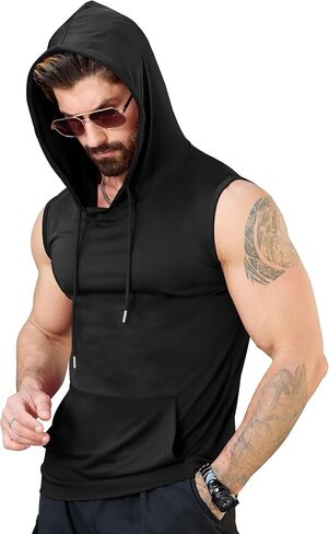Aiyino Men's Workout Hooded Tank Tops Bodybuilding Muscle Cut Off T Shirt Sleeveless Gym Hoodies in Saudi Arabia