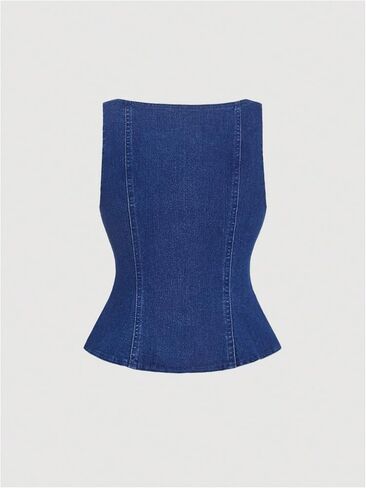 Makemechic Women's Denim Step Tie Tie Urbless Front Fronted Y2K Jean Steps Tank Top Top in Saudi Arabia