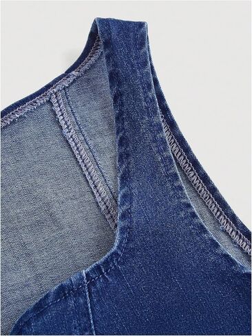Makemechic Women's Denim Step Tie Tie Urbless Front Fronted Y2K Jean Steps Tank Top Top in Saudi Arabia