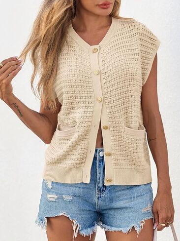 Saodimallsu Womens Cap Sleeve سترة سترة كروشيه زر in Kuwait