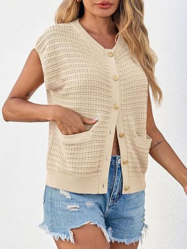 Saodimallsu Womens Cap Sleeve سترة سترة كروشيه زر in Kuwait