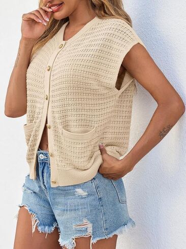 Saodimallsu Womens Cap Sleeve سترة سترة كروشيه زر in Kuwait