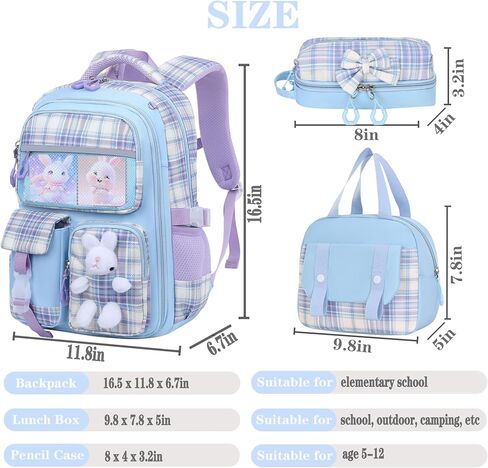 Girls Backpack Set,Cute Kids School Backpack For Girls,Childrens Schoolbag For Elementary Primary in Kuwait