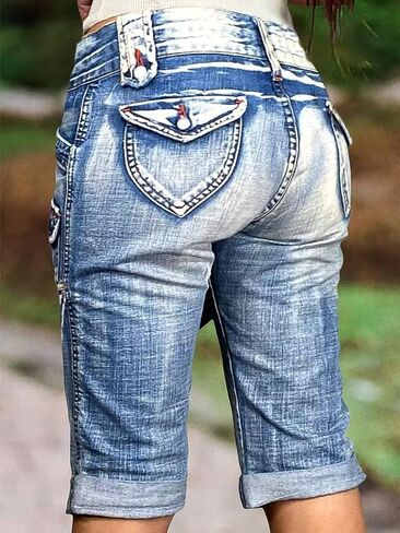 الجينز Capri Capri Capri's Capri's Mid Phercedy Sumpty Sumpty Skinny Wash Flap Pocket Denim in Kuwait
