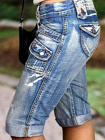 الجينز Capri Capri Capri's Capri's Mid Phercedy Sumpty Sumpty Skinny Wash Flap Pocket Denim in Kuwait