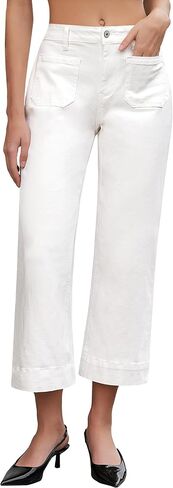 Vetinee Wide Leg Jeans for Women High Waisted Trendy Front Patch Pocket Flare Cropped Jeans Stretchy Denim Jean Pants in Kuwait