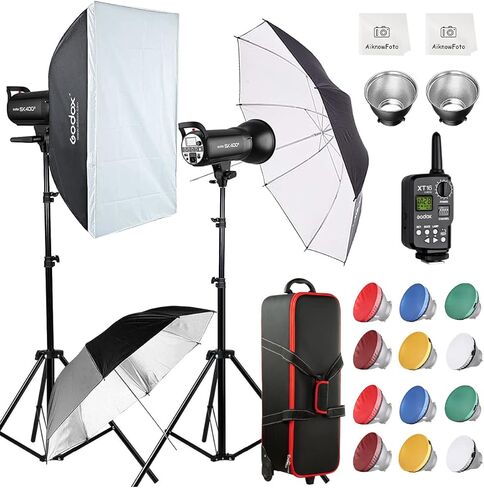 Godox 2-Pack SK400II 800Ws Photo Studio Strobe Flash Kit,GN65 5600K Monolight Light Bowens Mount Kit for Video Shooting,Product Portrait Photography with Light Stands,Reflectors,BD-04 Barnd Door Kits in Saudi Arabia