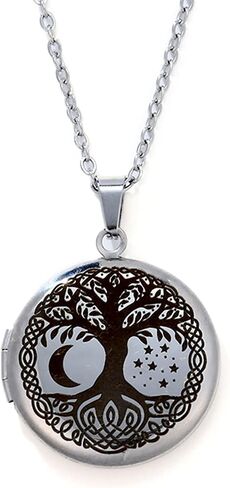 Life Of Tree with Moon and Star Locket Necklace，That Can Holds Pictures Inside Stainless Steel，Celtic Family Tree Pendant for Women in Saudi Arabia