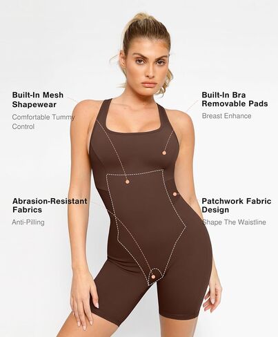 Popilush Shapewear Romper Shorts Romper For Women Bodycon Jumpsuit Workout Romper Racerback in Kuwait