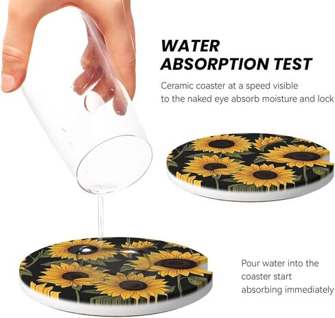 Car Coasters for Cup Holders, 2 Pack Absorbent Ceramics Anti Slip Universal 2.56 Inch Car Cup Coaster for Women Men, Car Interior Accessories - Black Grey Leopard Cheetah Print in Kuwait