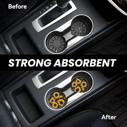 Car Coasters for Cup Holders, 2 Pack Absorbent Ceramics Anti Slip Universal 2.56 Inch Car Cup Coaster for Women Men, Car Interior Accessories - Black Grey Leopard Cheetah Print in Kuwait