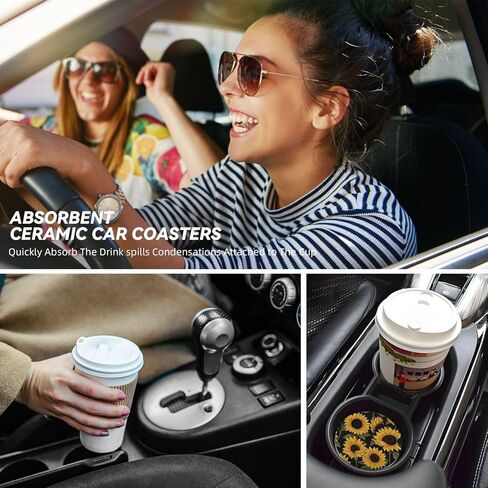 Car Coasters for Cup Holders, 2 Pack Absorbent Ceramics Anti Slip Universal 2.56 Inch Car Cup Coaster for Women Men, Car Interior Accessories - Black Grey Leopard Cheetah Print in Kuwait