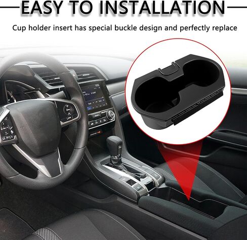 Cup Holder Insert, Compatible with Honda Civic Cup Holder 2016-2021 Lx Ex Si Sport Hatchback Center Console Drink Bottle Holder Insert 83446-TBA-A01ZA (Black) in Saudi Arabia