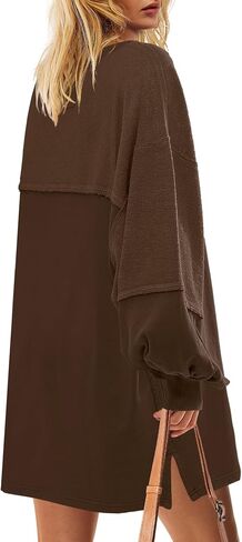 Yanekop Womens sweatshirt swatshirt sweatshirts tunic tunic crewneck long sweve spring pullover tops side sfid in Kuwait