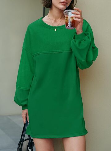 Yanekop Womens Oversized Sweatshirt Dress Patchwork Tunic Sweatshirts Crewneck Long Sleeve Spring Pullover Tops Side Slit in Saudi Arabia