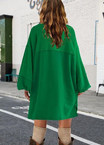 Yanekop Womens Oversized Sweatshirt Dress Patchwork Tunic Sweatshirts Crewneck Long Sleeve Spring Pullover Tops Side Slit in Saudi Arabia