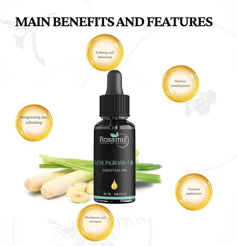 زيت Lemongrass الأساسي النقي - منعش ، والعناية بالبشرة ، والاسترخاء ، والاستحمام ، وزيت التدليك ، 30 مل in Kuwait