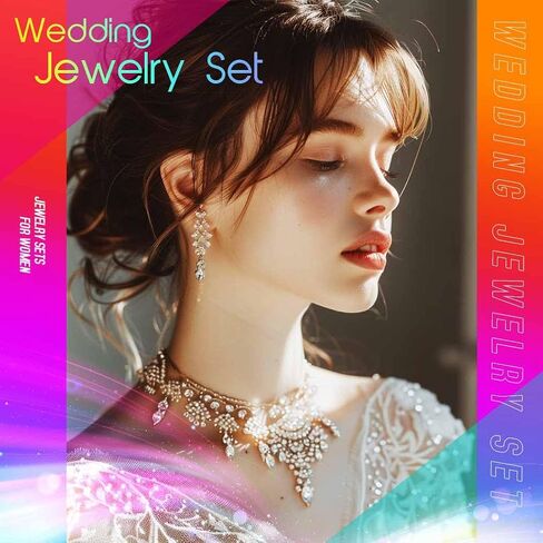 Unicra Gold Pearl Bridal Wedding Jewelry Set Rhinestone Necklace Earrings Sets Flower Formal Prom Costume Jewelry Sets for Women and Brides in Saudi Arabia