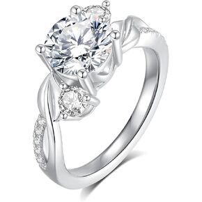 2CT Emerald Cut Moissanite Engagement 3 Stone Ring للنساء 18 K من الذهب الأبيض المطلي S925 Sterling Silver Vintage Flowers Hollow Ring بالنسبة لها
